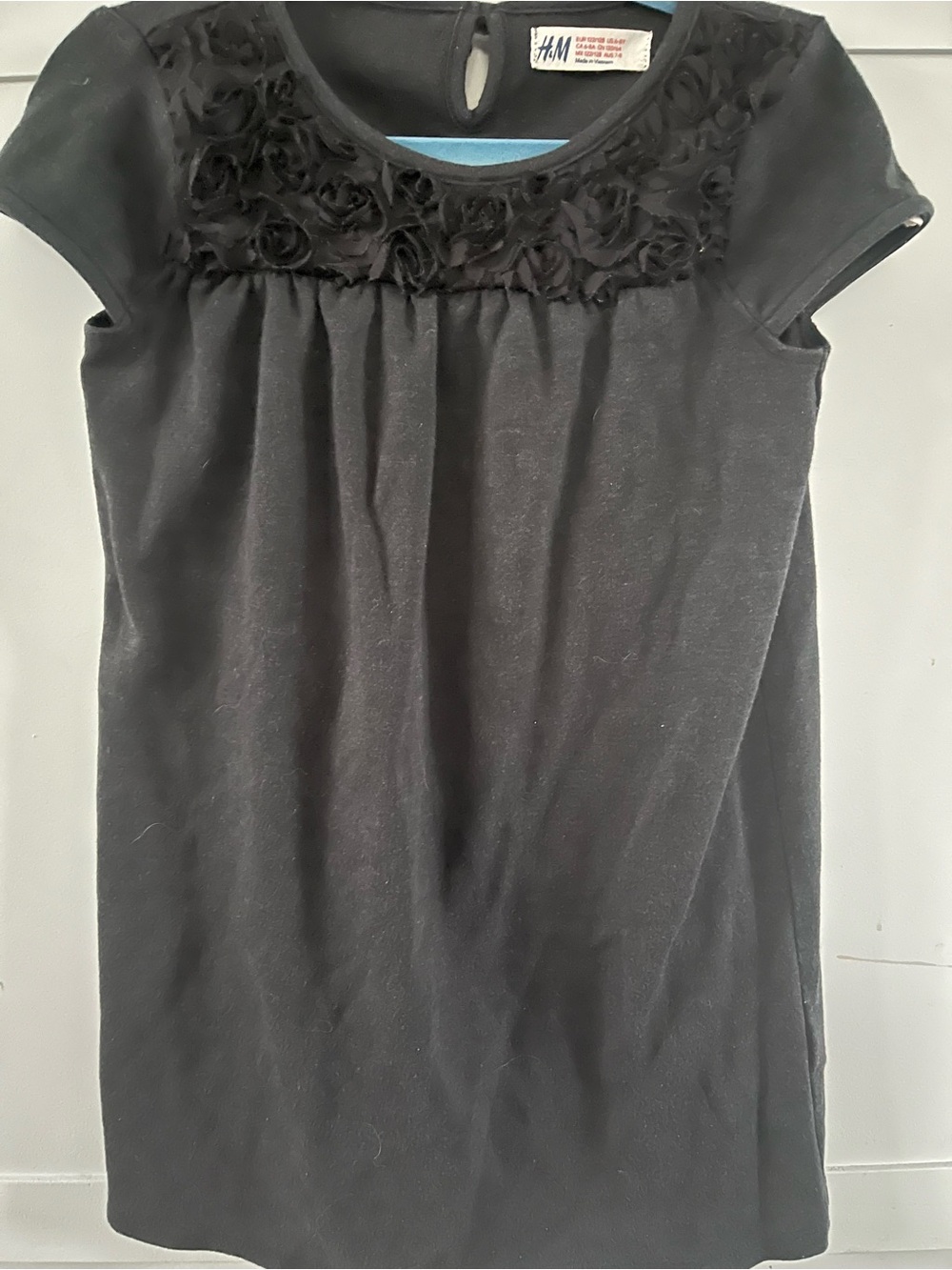 H&M Black Girls' Rose Yoke Cap-Sleeve Dress